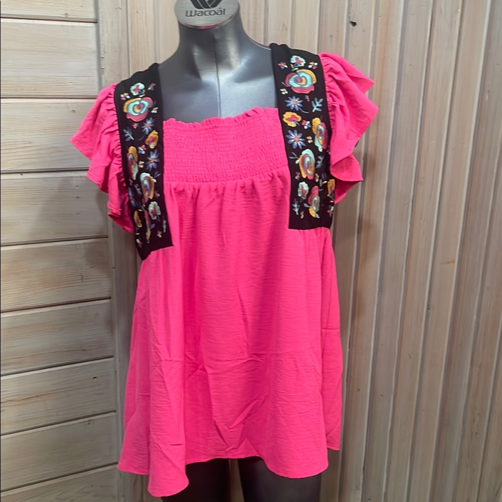 ODDY Pink Flutter Sleeve Ruffled Blouse